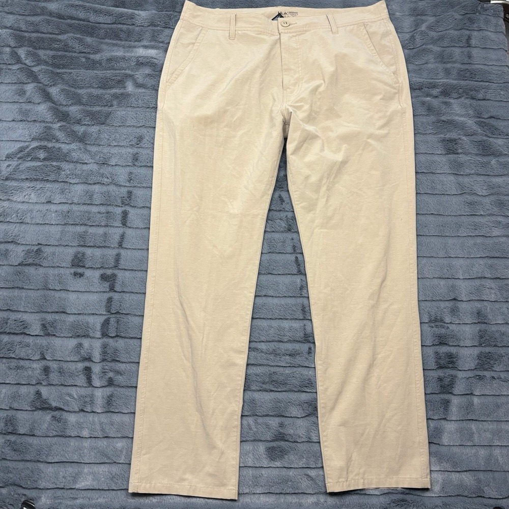 Huk Performance Fishing Mens Khaki Stretch Straight Leg Utility Pants Size 38